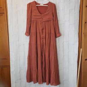 IN LOOM BOHO Button Down Tiered Crinkle Maxi Dress XS